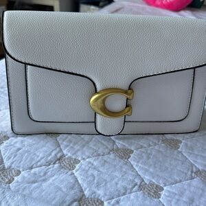 White Leather Shoulder Bag with Gold Accent